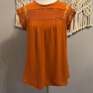 Chic Orange Lace Sleeve Blouse